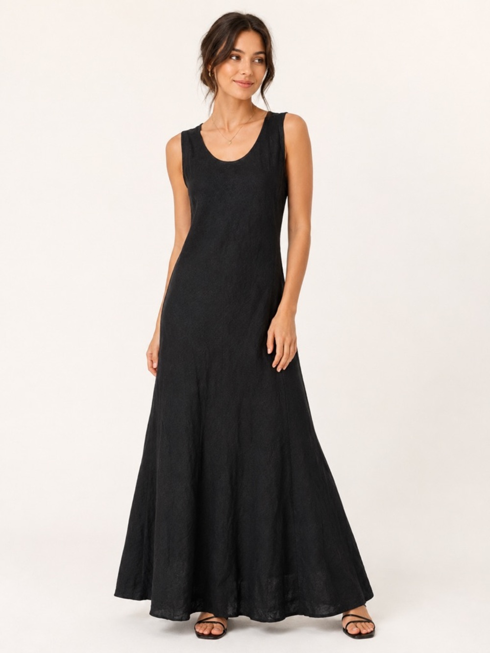 Comfy USA Black Linen Maxi Dress Sleeveless A Line M